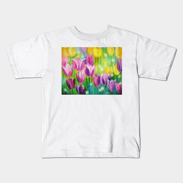 Tulips Kids T-Shirt by OLHADARCHUKART